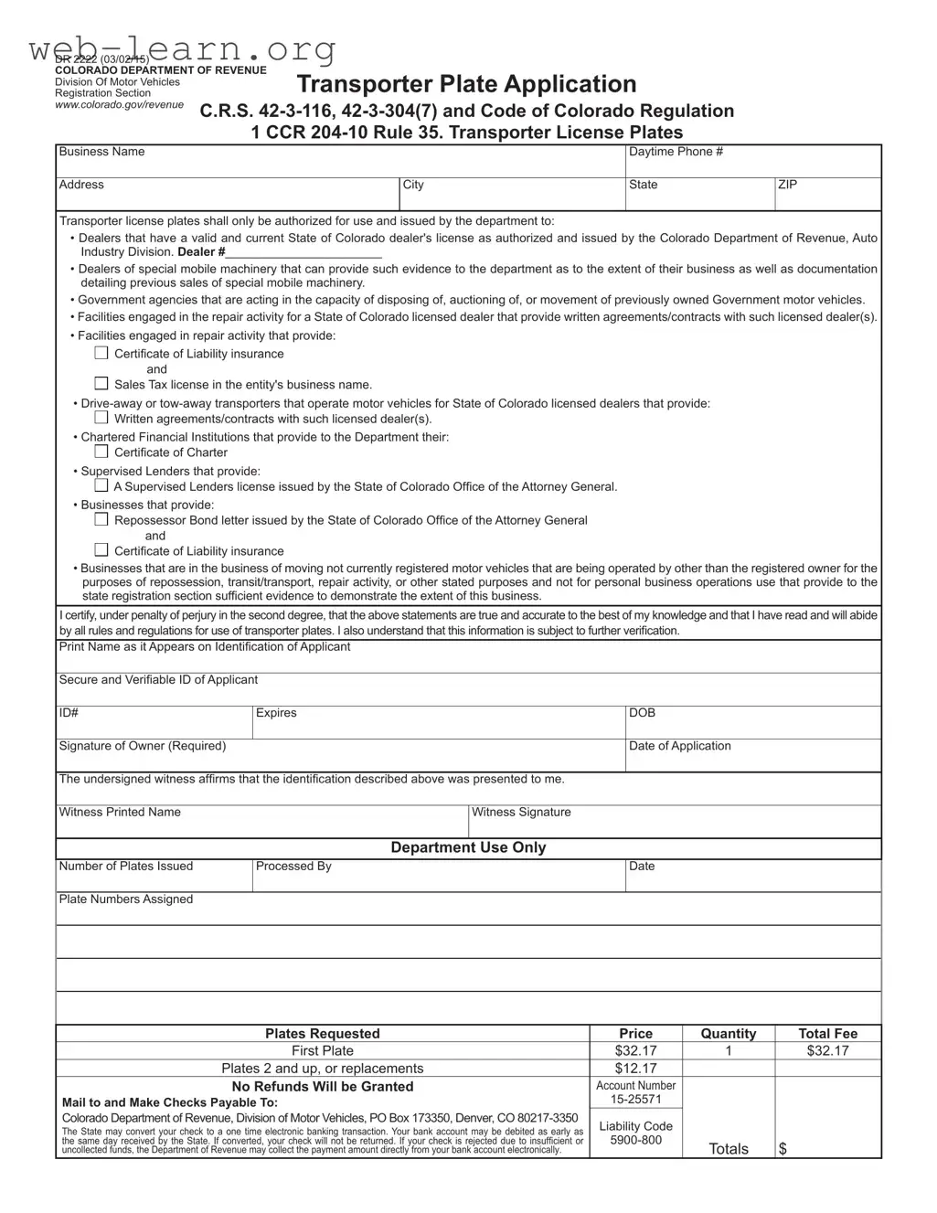 Blank Colorado Dr 2222 Form
