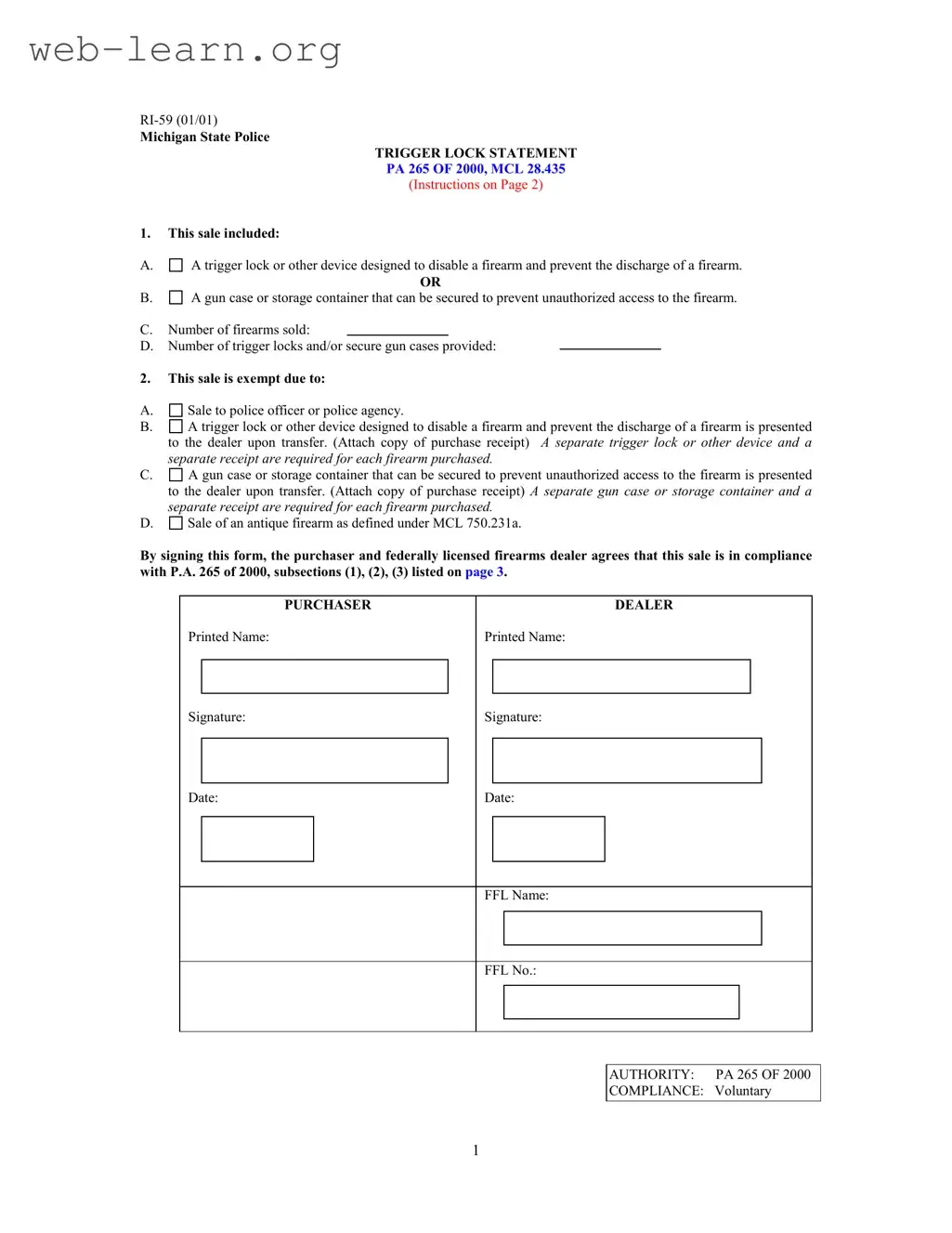 Blank Michigan Ri 59 Form