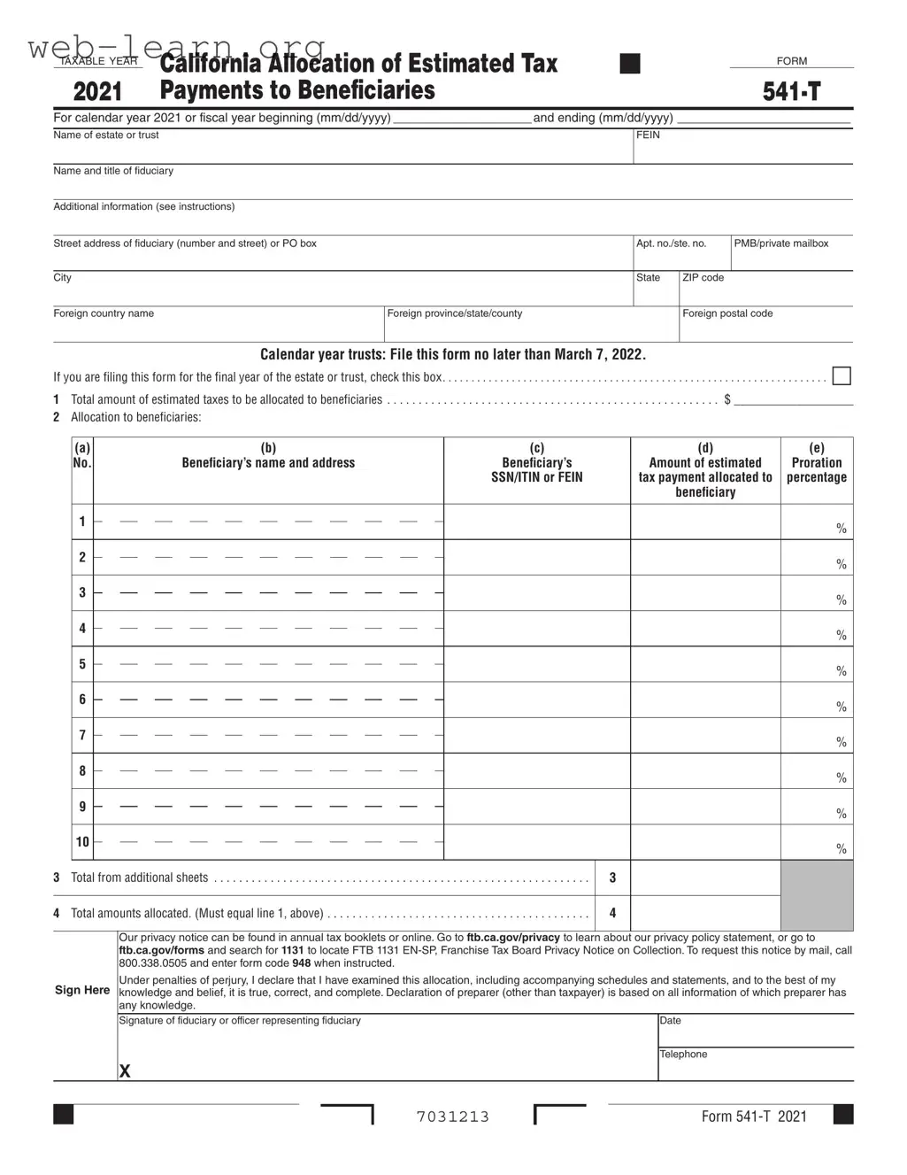 Blank California 541 T Form