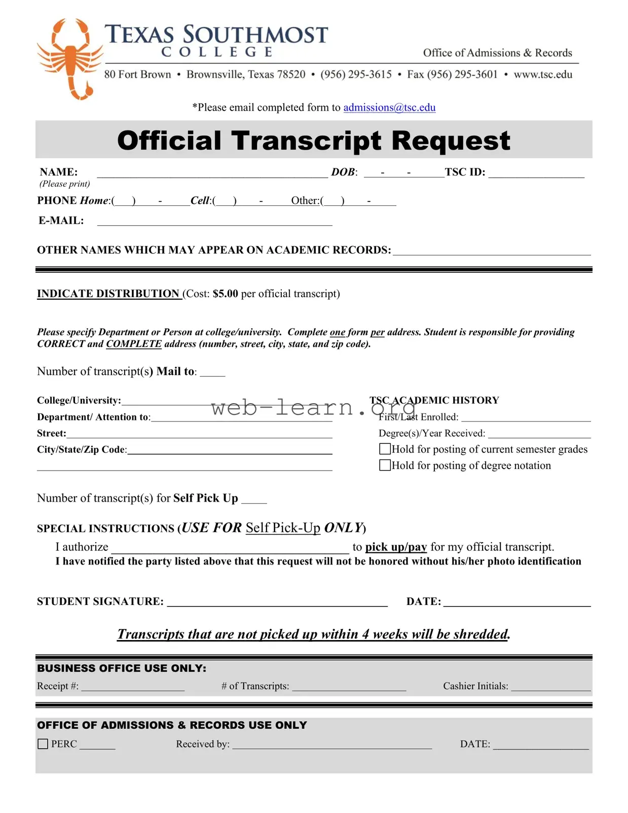 Blank Utb Texas Form