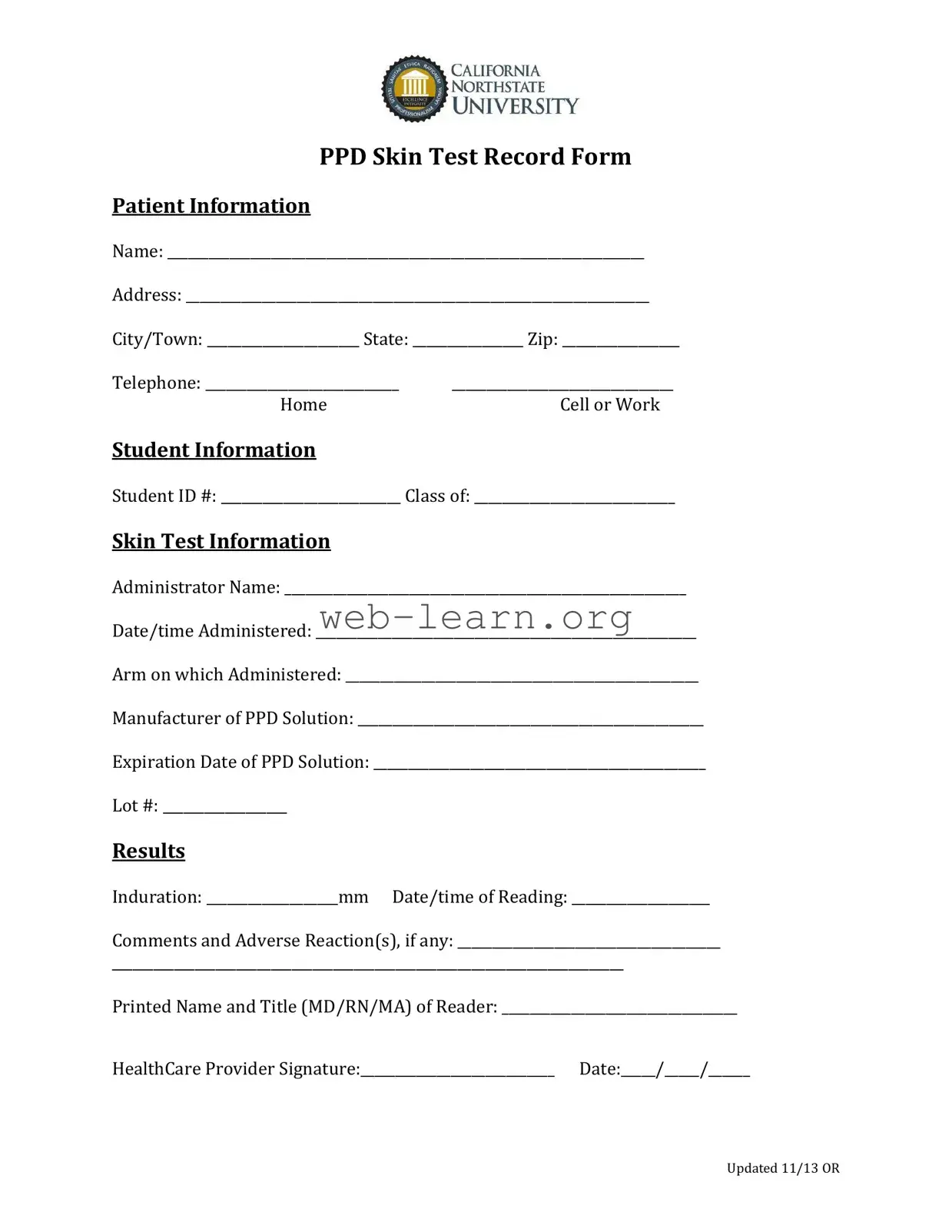 Blank Ppd Skin Test Form