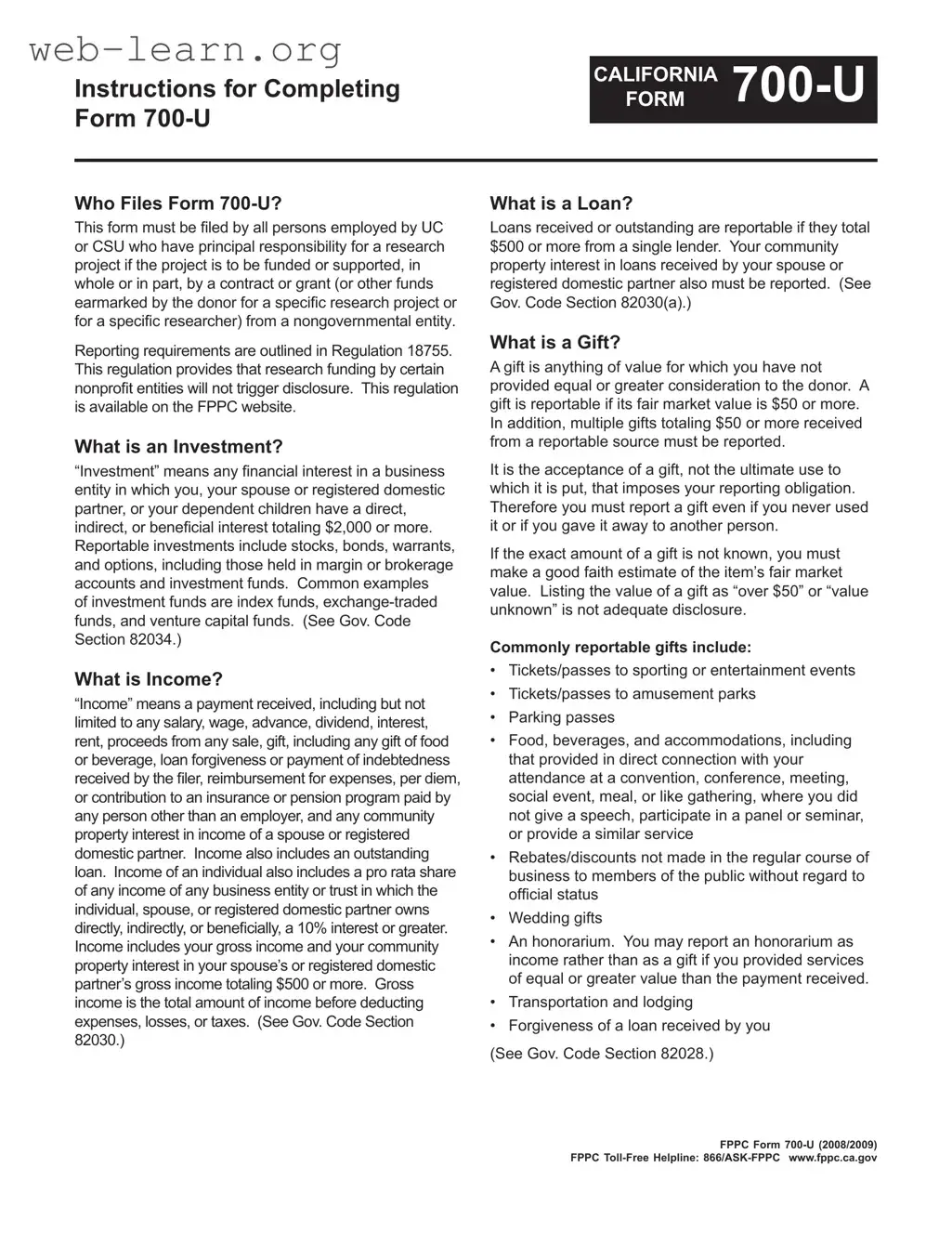 Blank California 700 U Form