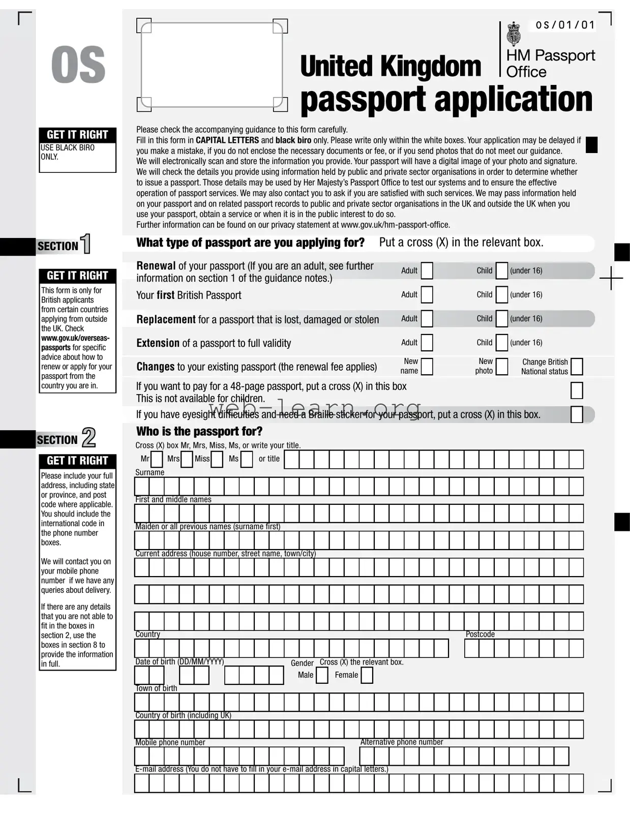 Blank Uk Passport Application Form