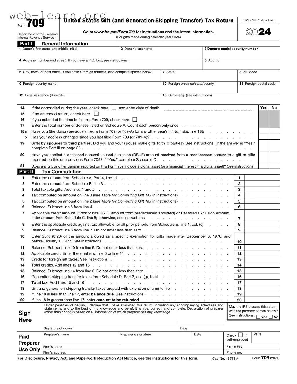 Blank IRS 709 Form