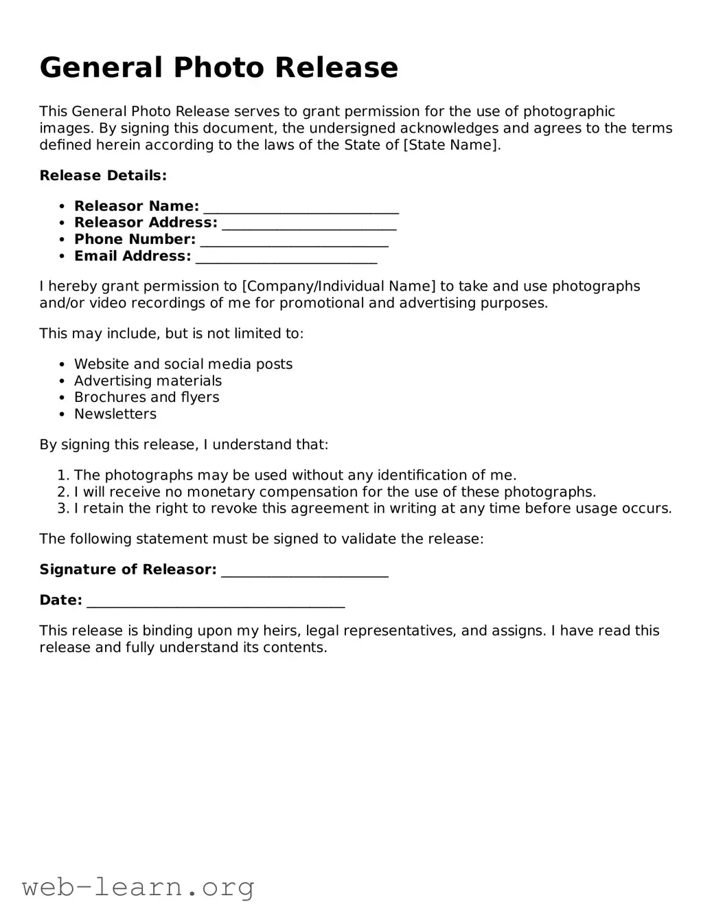Attorney-Approved General Photo Release Template