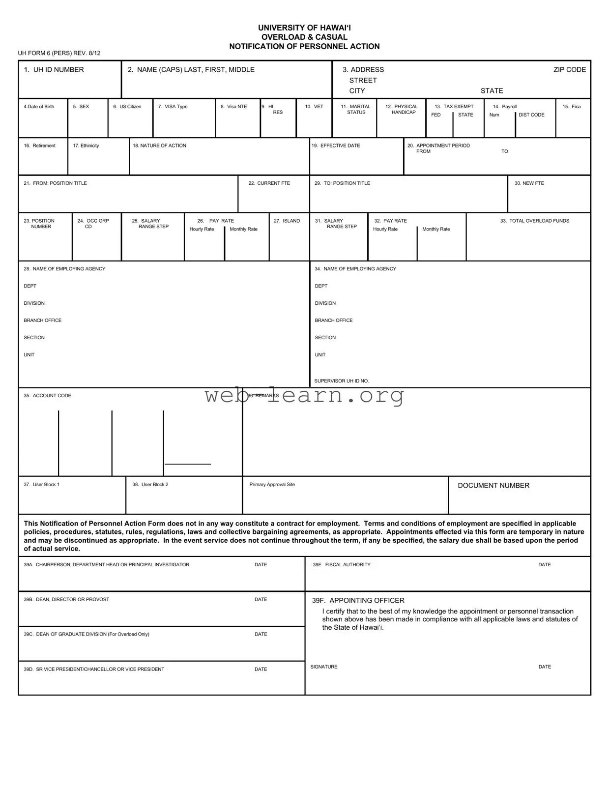 Blank Uh 6 Hawaii Form