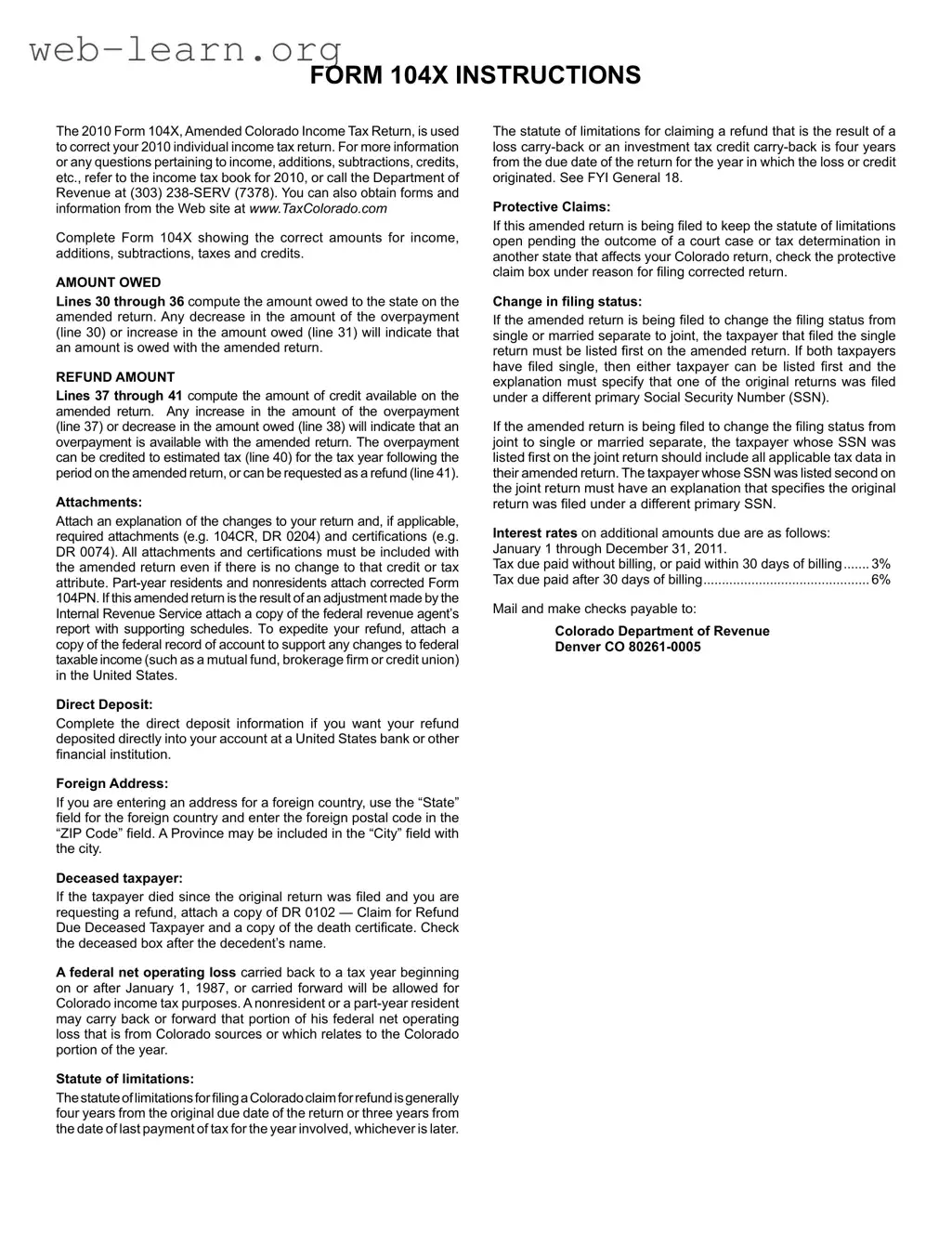 Blank Colorado 104X Form