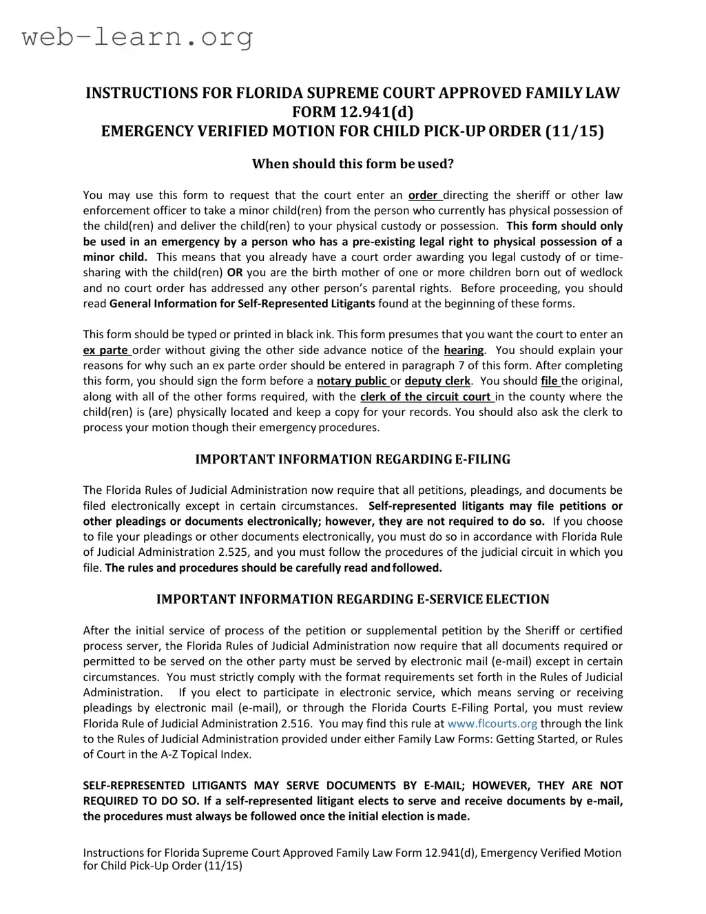 Blank Florida Emergency Form