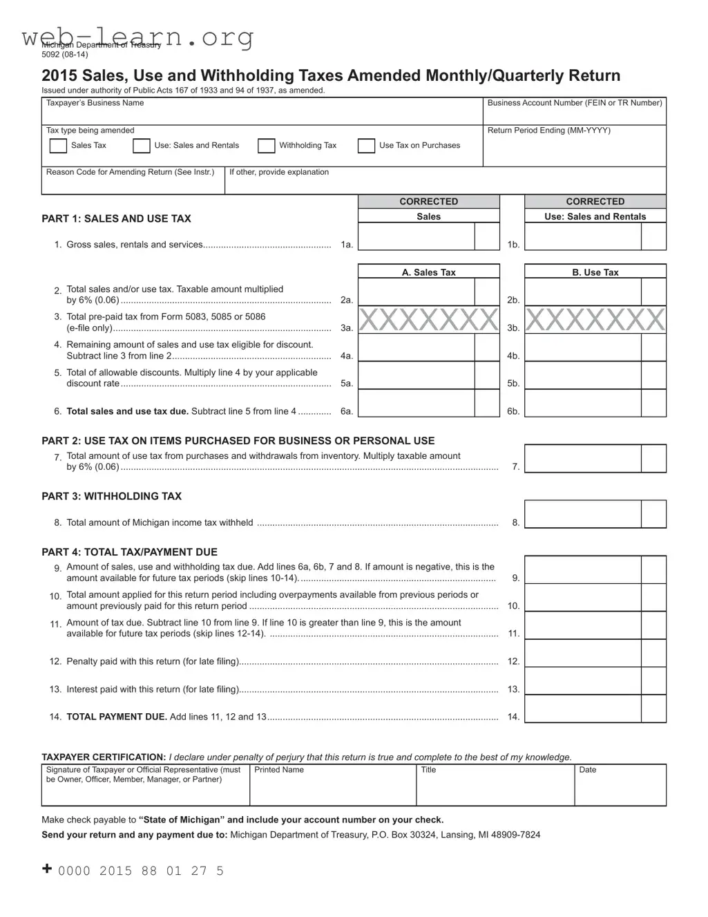 Blank Michigan 5092 Form