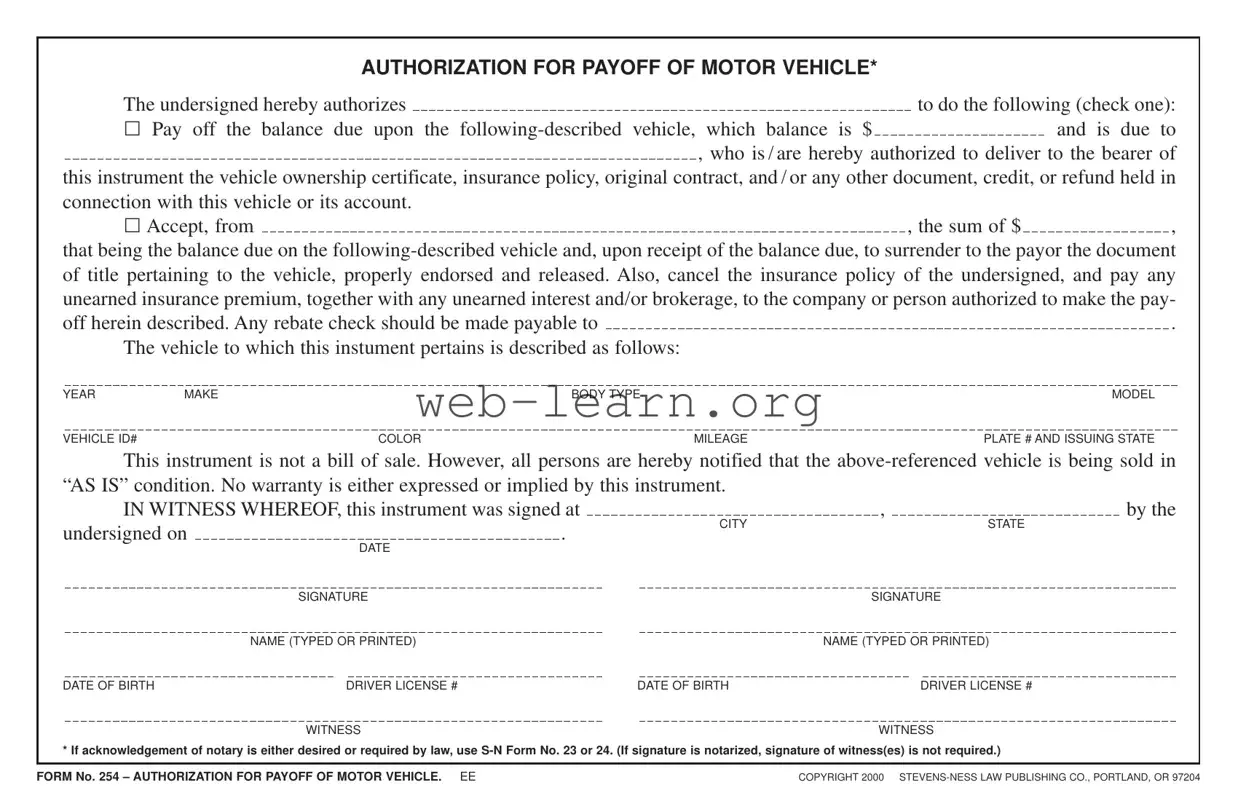 Blank Vehicle Payoff Authorization Form