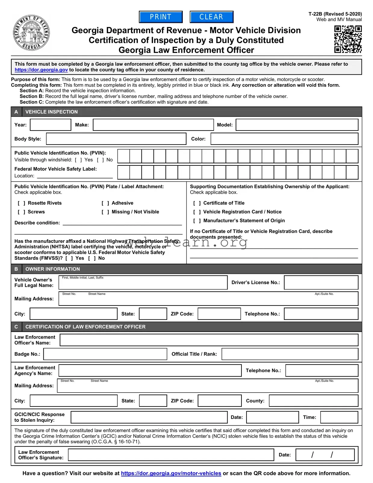 Blank T 22B Georgia Form