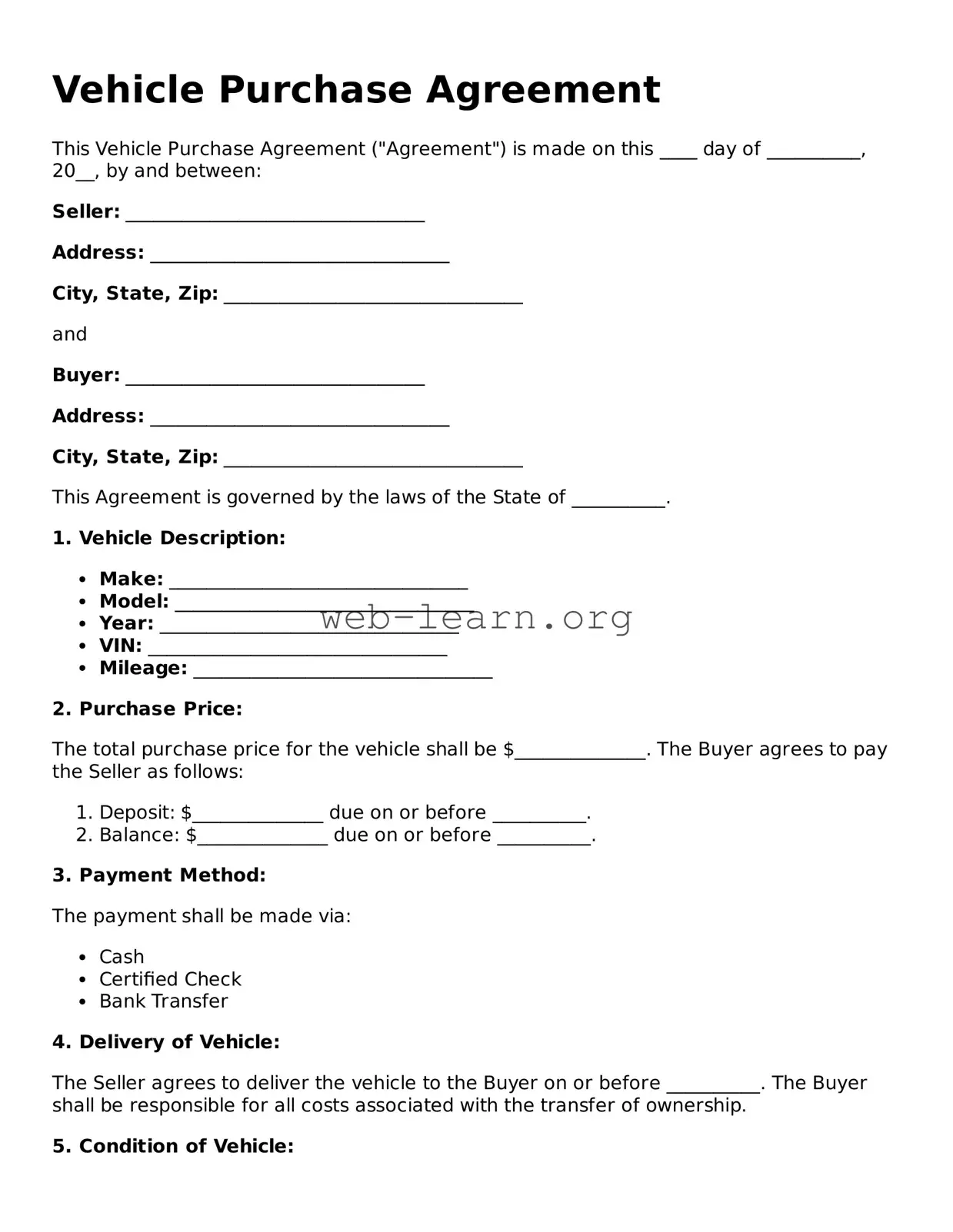 Attorney-Approved Vehicle Purchase Agreement Template