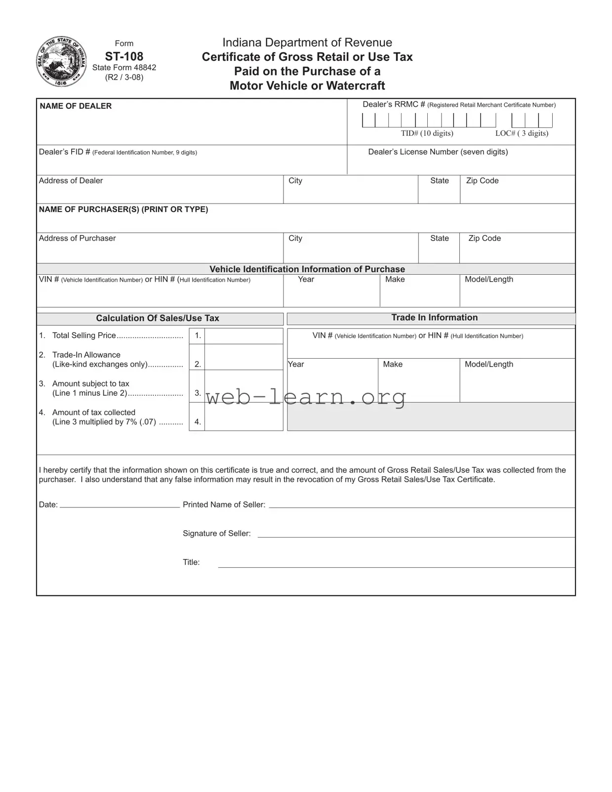 Blank St 108 Form