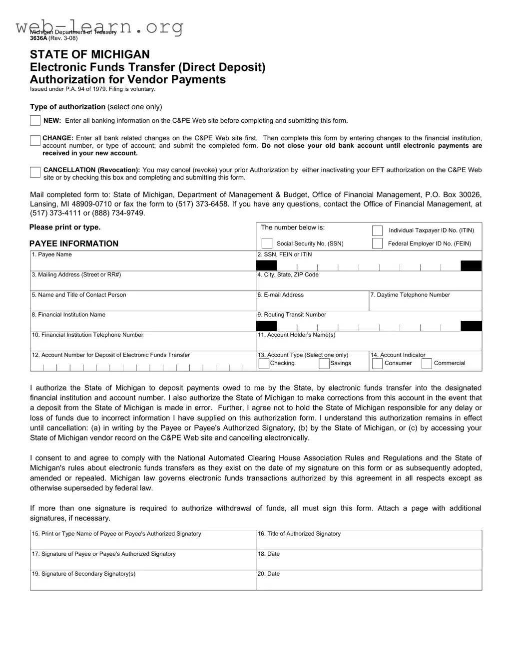 Blank 3636A Michigan Form