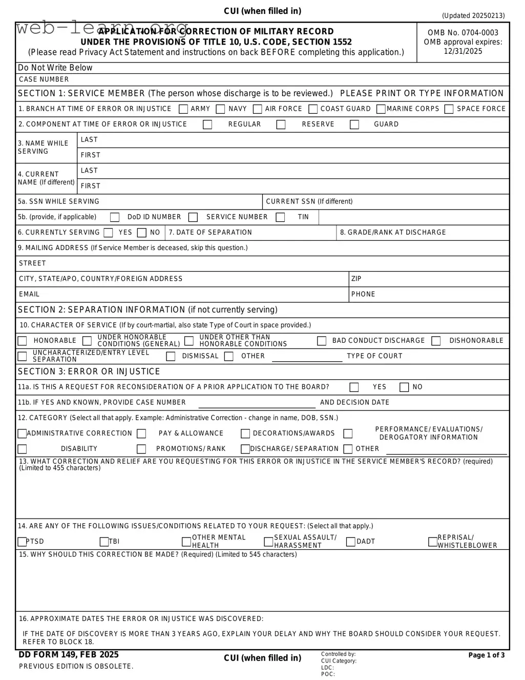 Blank DD 149 Form