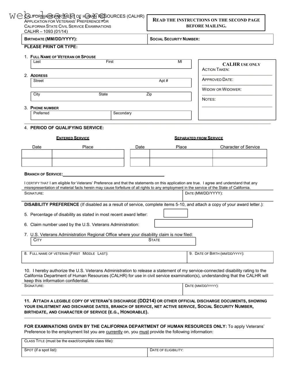 Blank California Spb 1093 Form