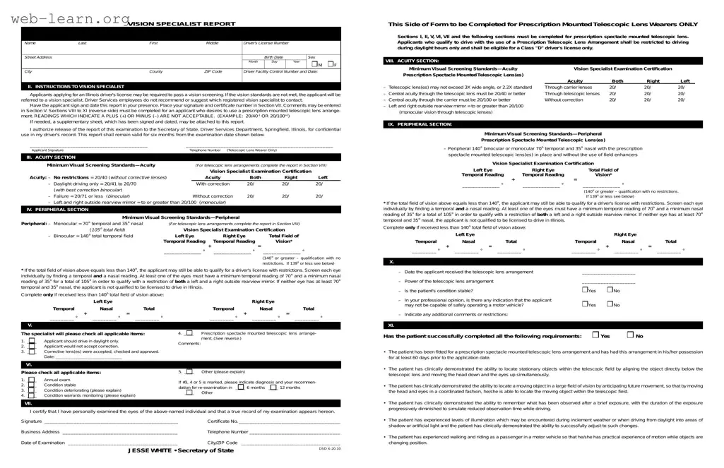 Blank Illinois Vision Specialist Report Form