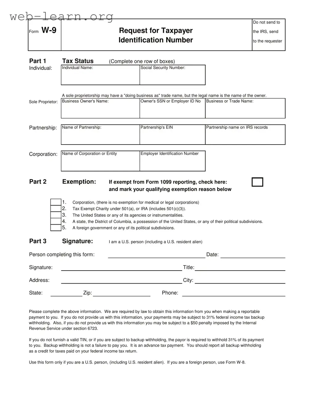 Blank Kansas W 9 Form