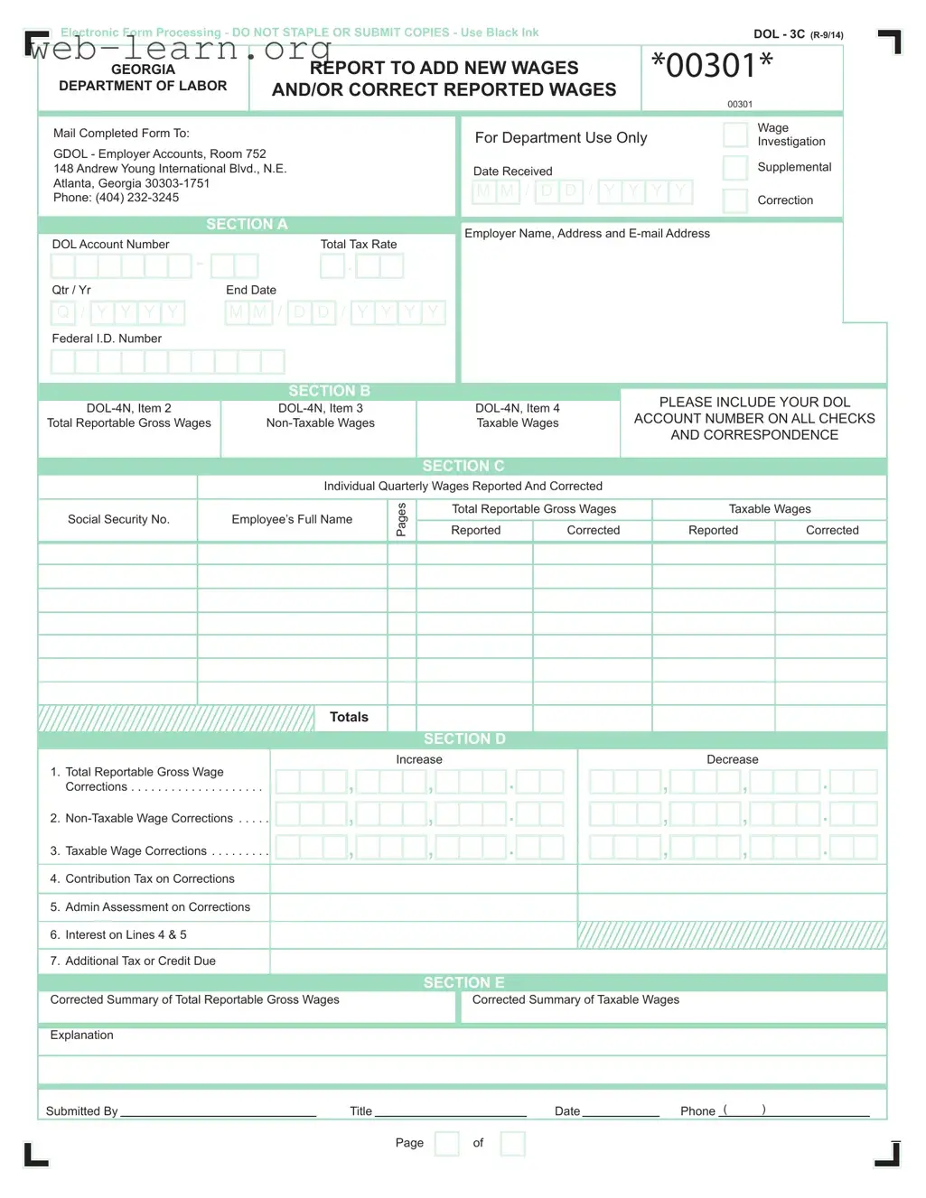 Blank Georgia Dol 3C Form