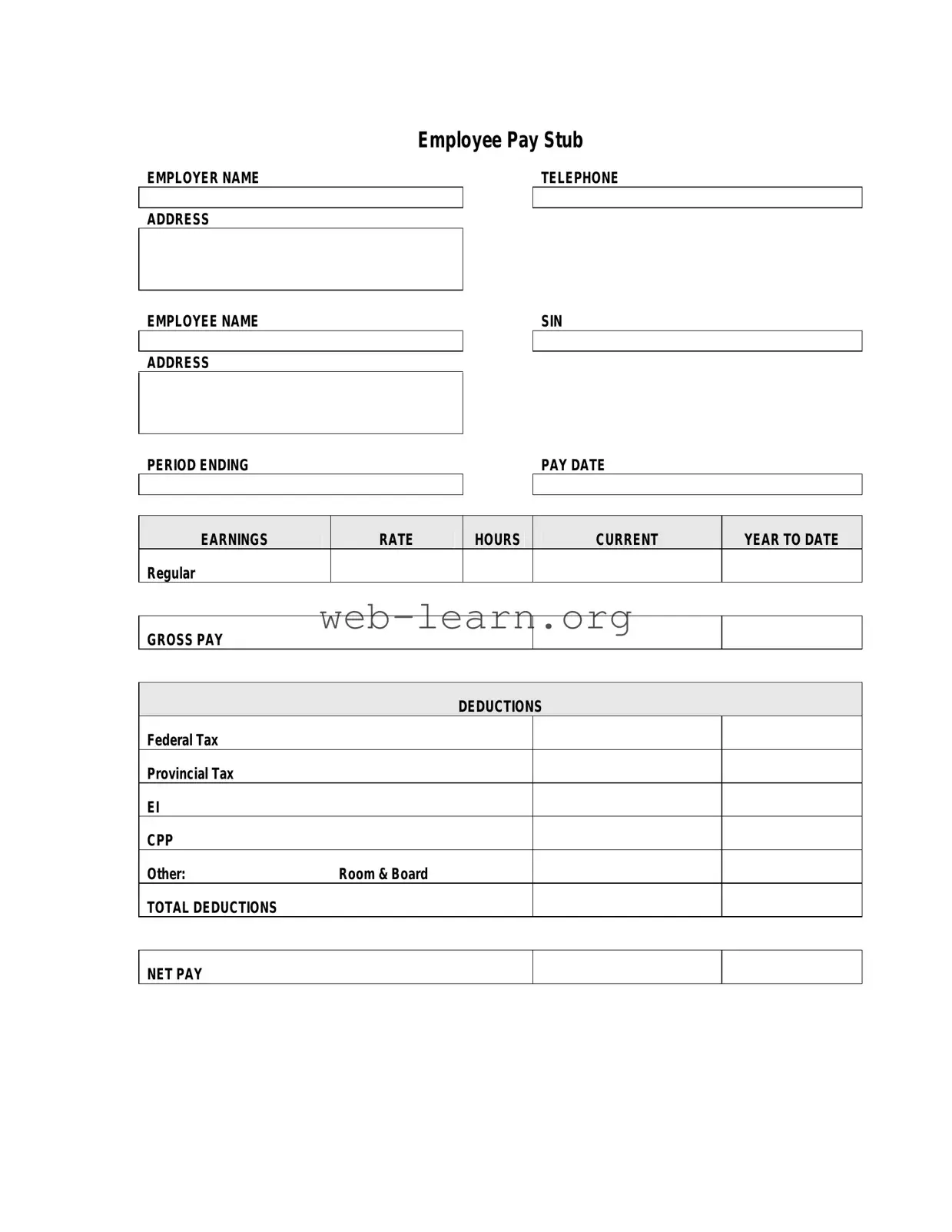 Blank Pay Stub Form