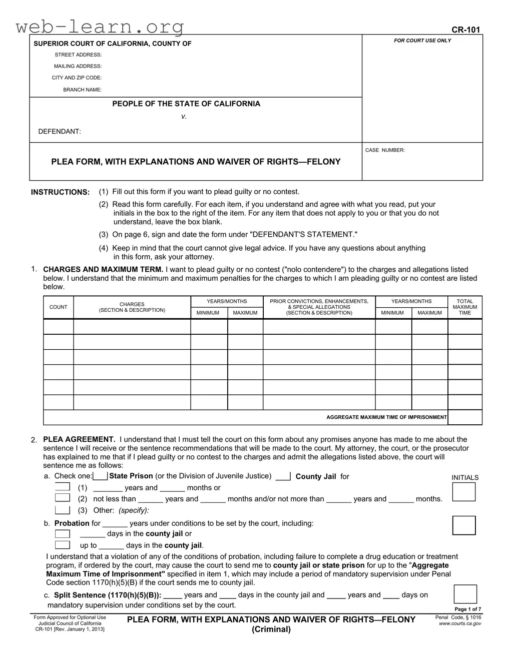 Blank Cr 101 California Form