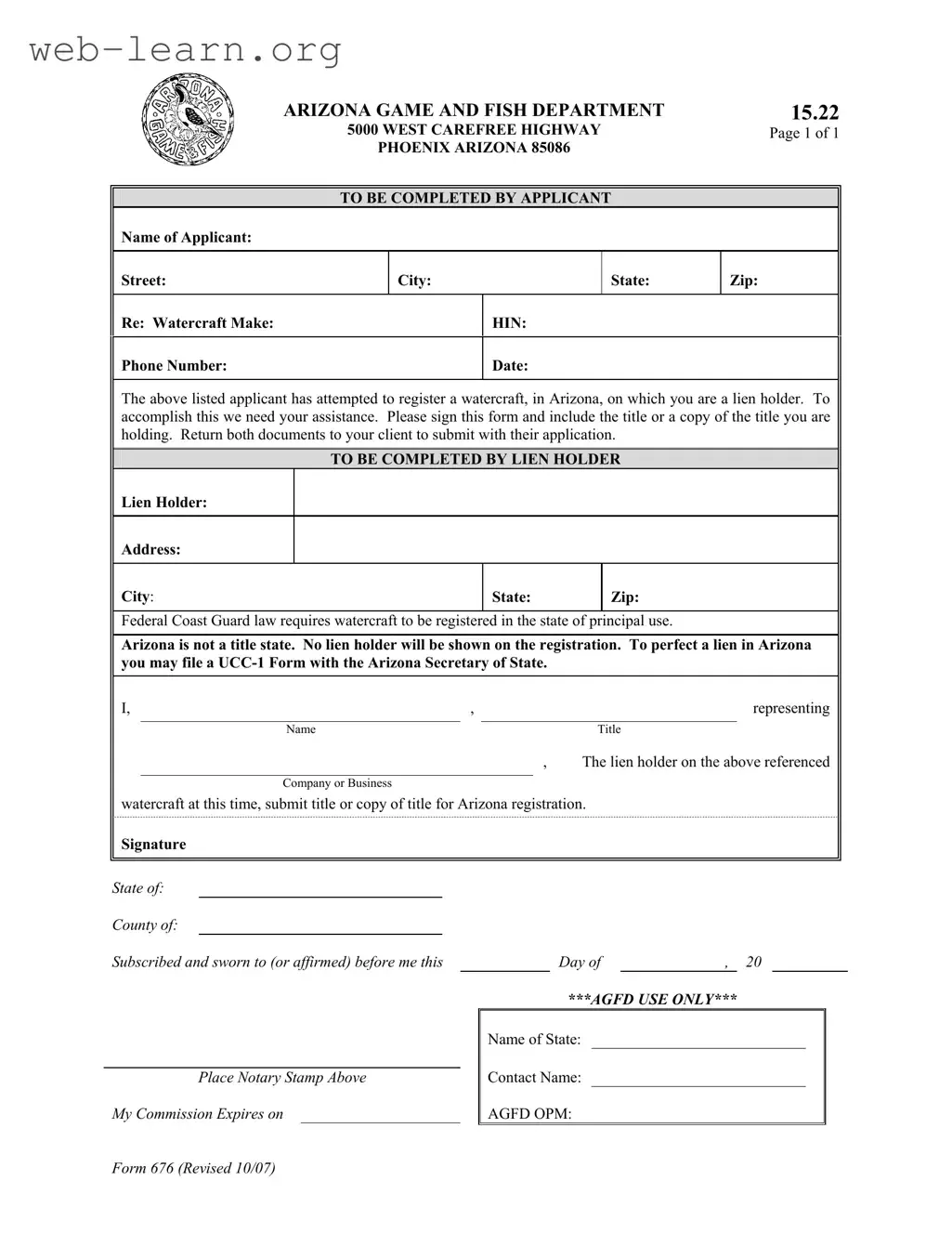 Blank Arizona 676 Form