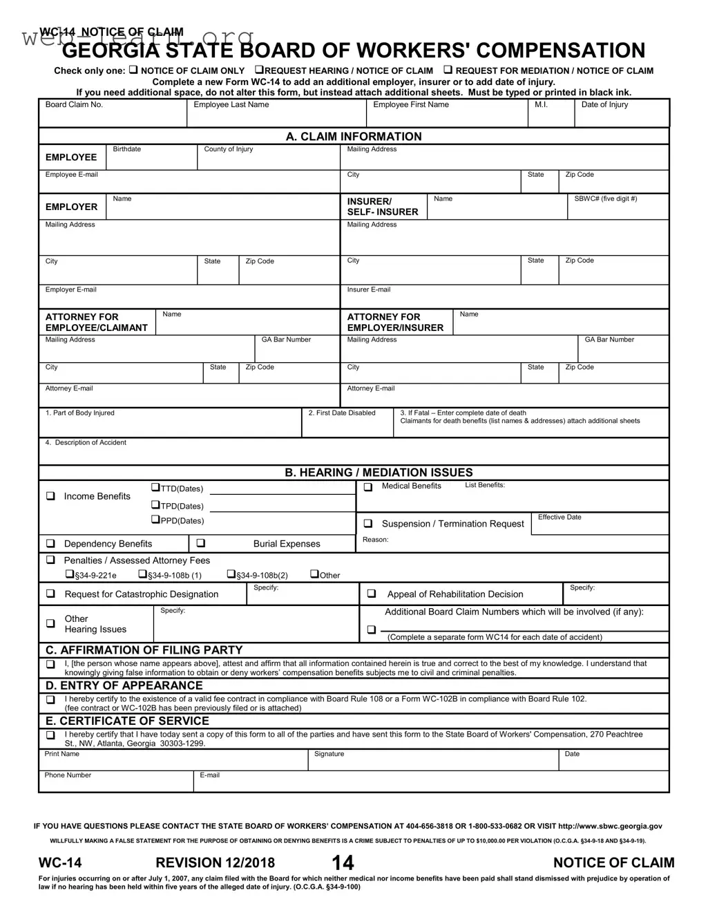 Blank Georgia Wc 14 Form