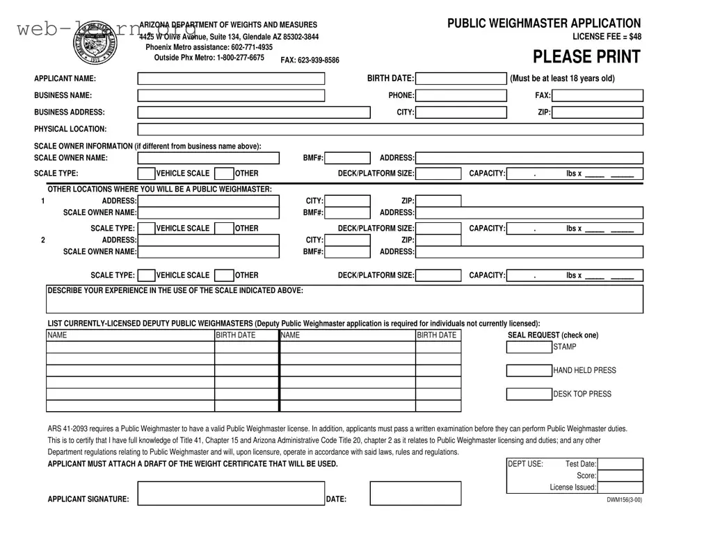 Blank Arizona Dwm156 Form
