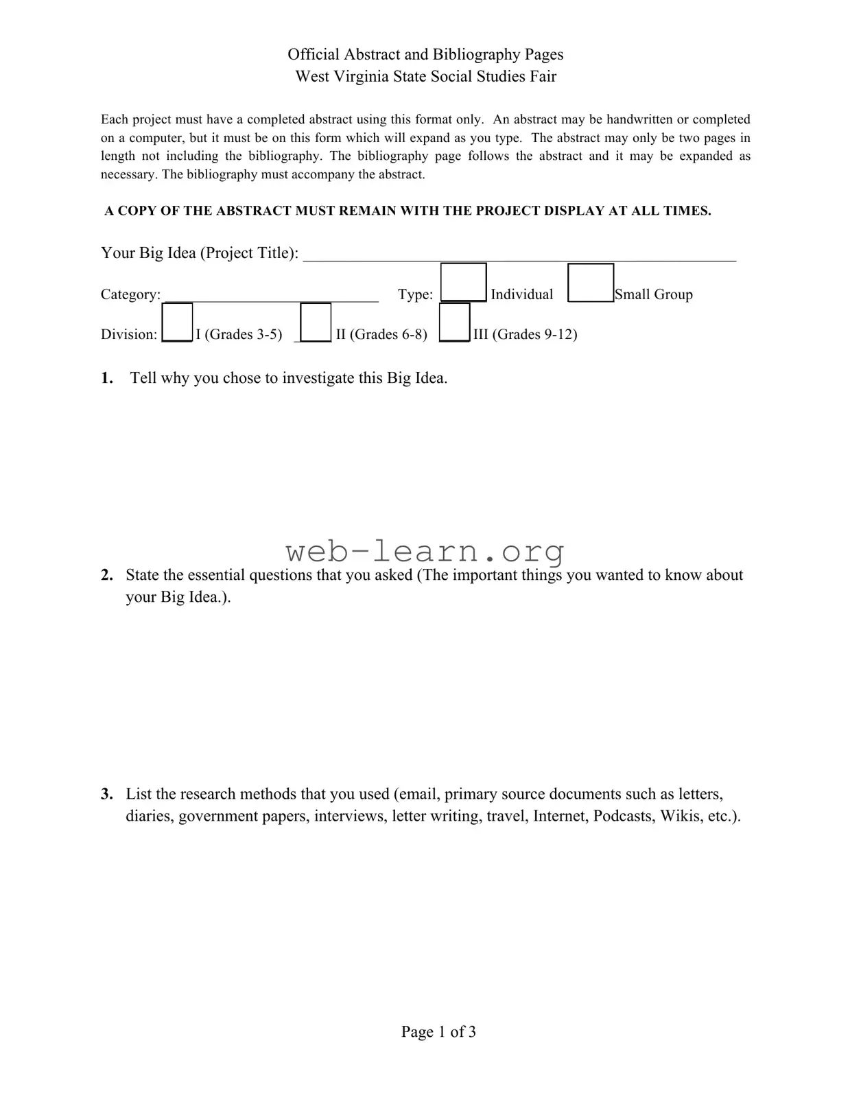 Blank West Virginia Abstract Social Studies Fair Form