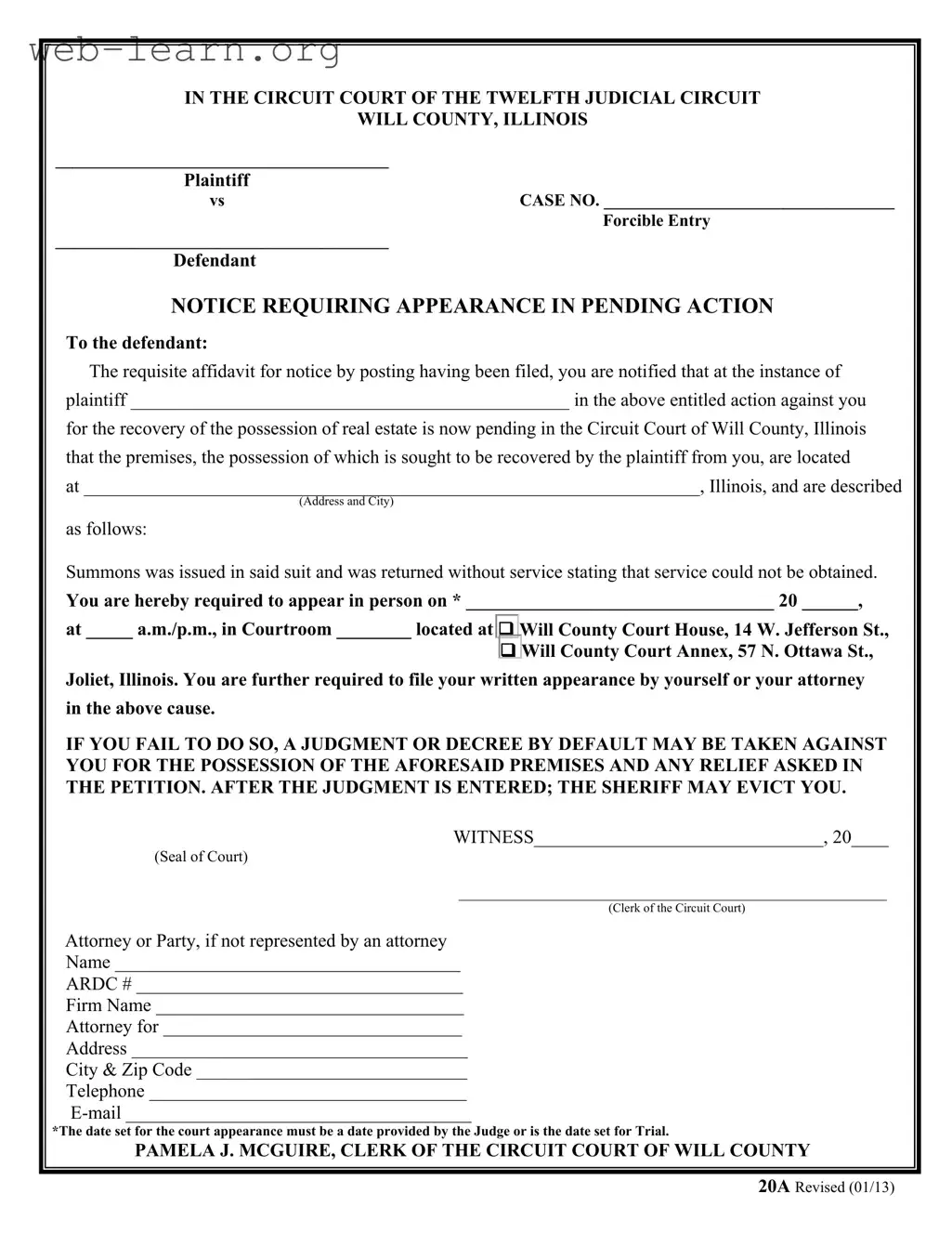 Blank Illinois 20A Form