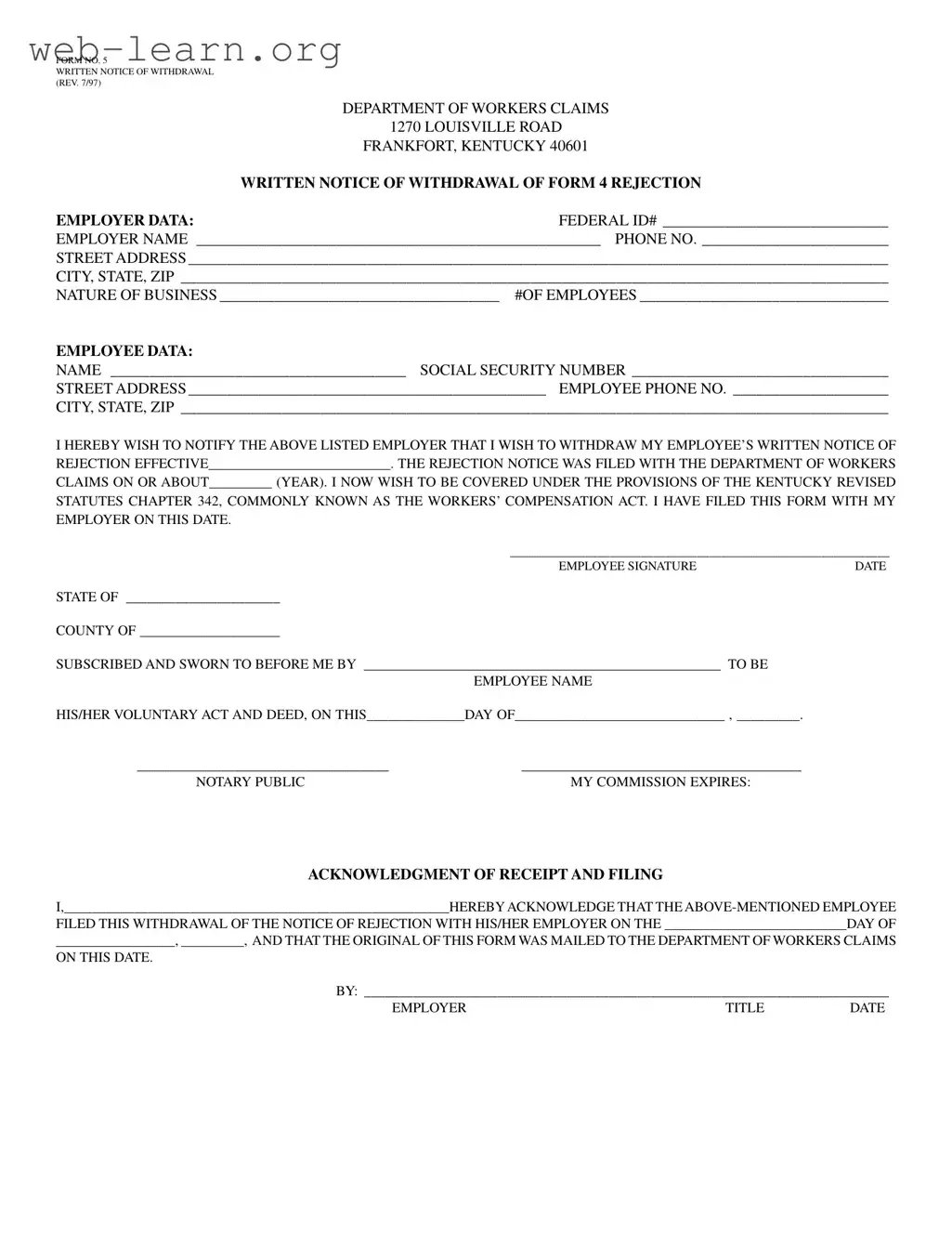 Blank Kentucky 5 Form