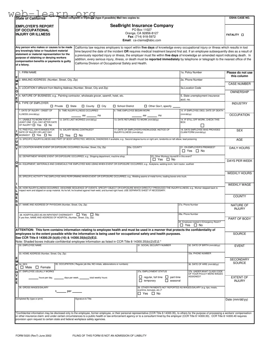 Blank 5020 California Form